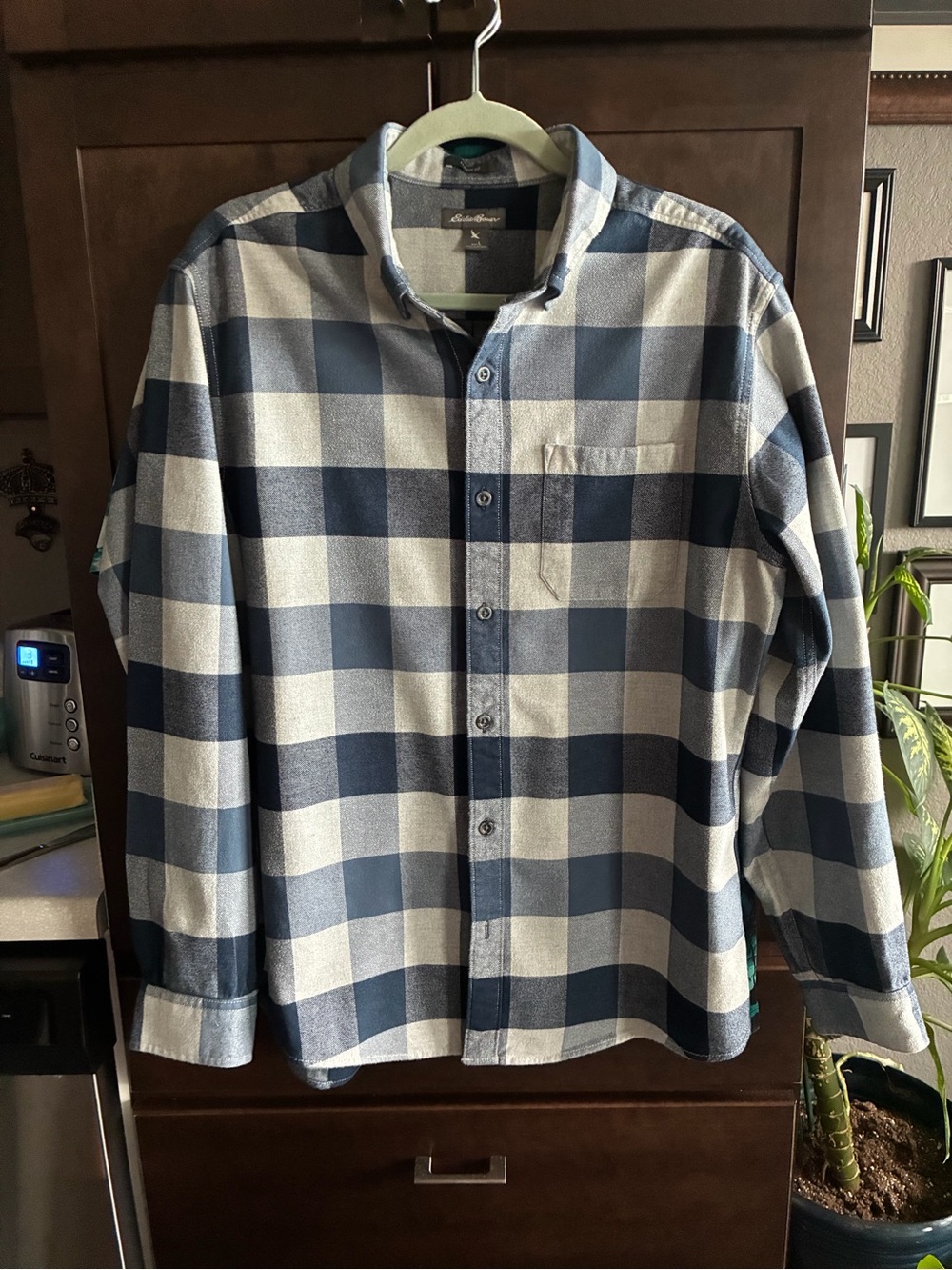 Classic Blue and light gray Button-Up Men's flannel Eddie Bauer Shirt